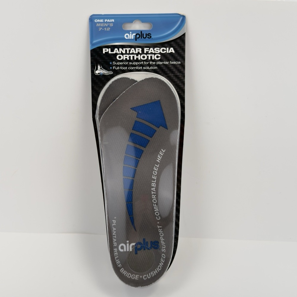 Airplus Plantar Fascia Orthotic Insoles Men's 7-12 Arch Heel Support New